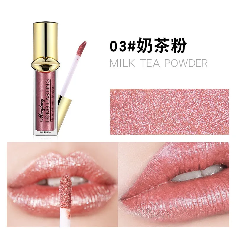 Menglang Metallic Pearlescent Non-stick Cup Lip Gloss Matte Lip Glaze Glitter Liquid Lipstick Lip Gloss Lip Beauty Make Up