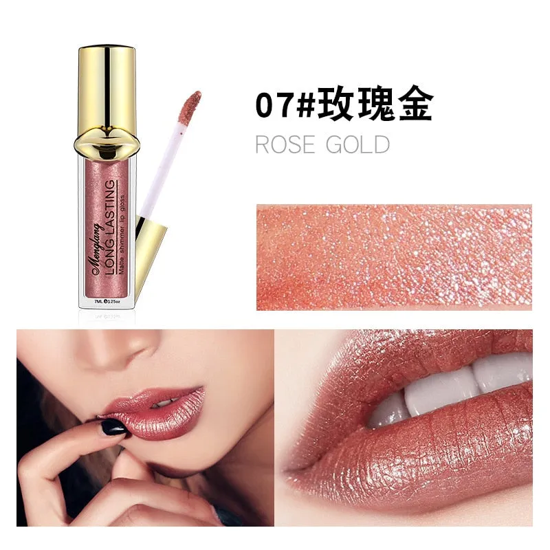 Menglang Metallic Pearlescent Non-stick Cup Lip Gloss Matte Lip Glaze Glitter Liquid Lipstick Lip Gloss Lip Beauty Make Up
