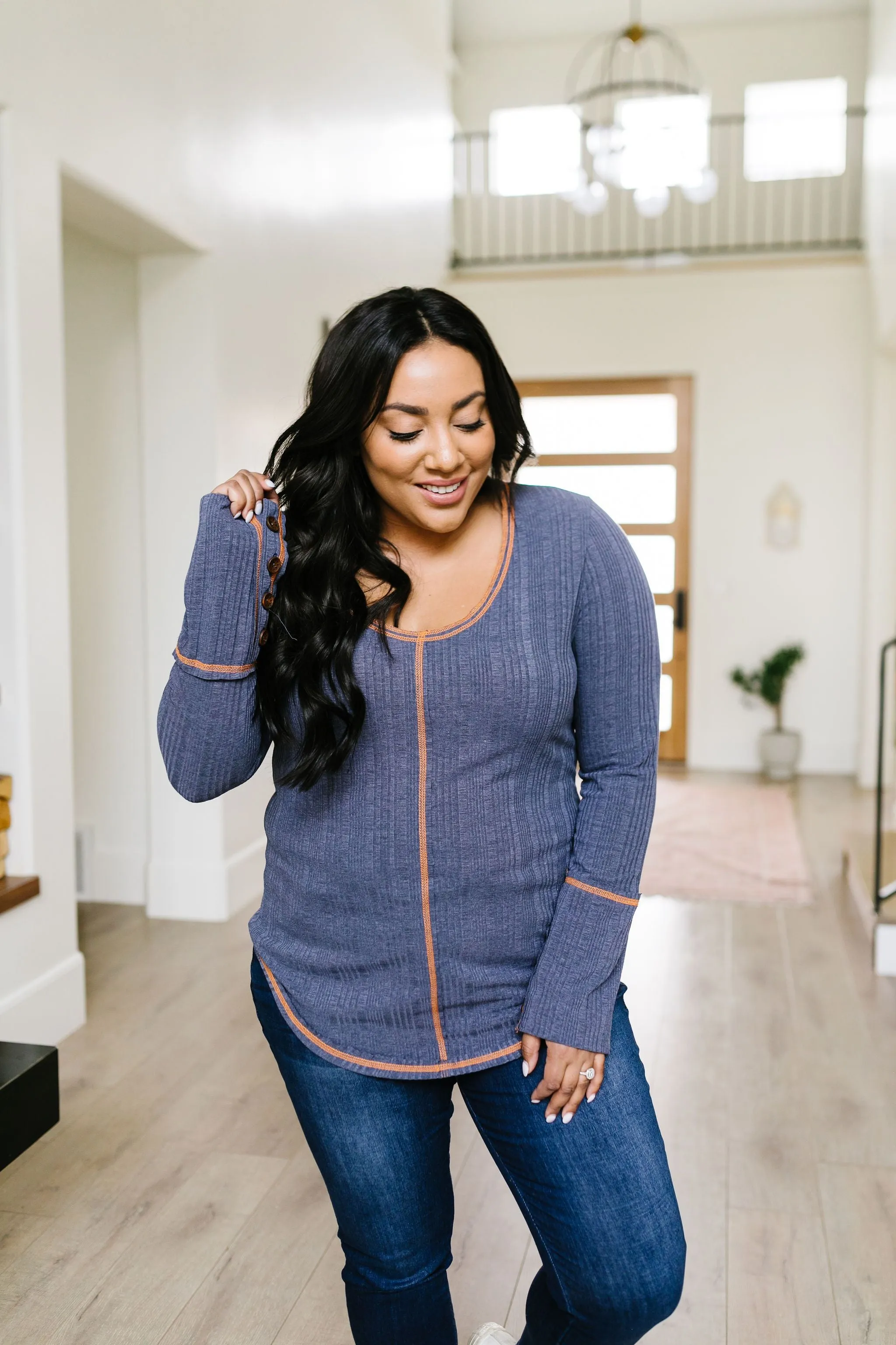 On The Edge Of Spring Top In Slate Blue