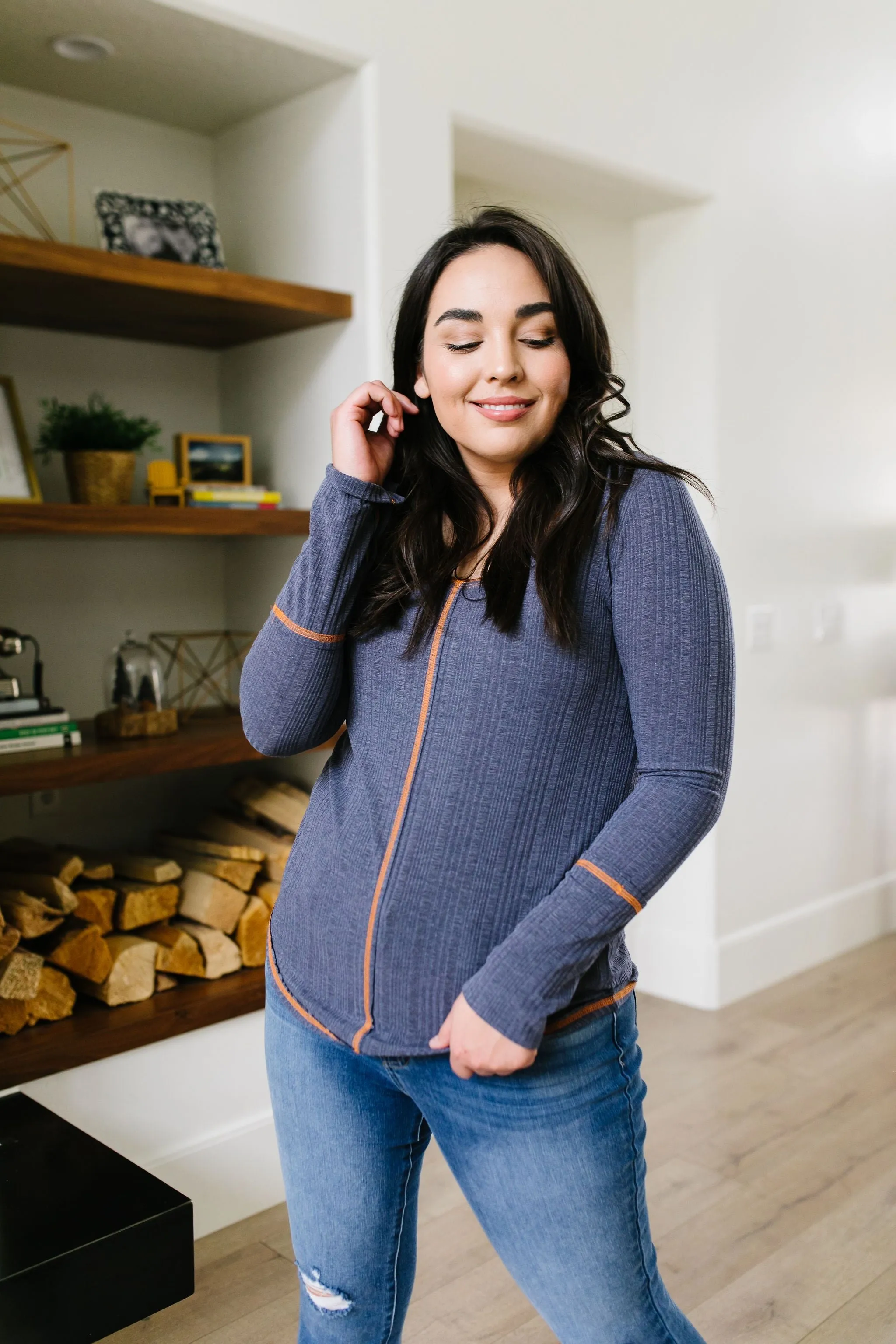 On The Edge Of Spring Top In Slate Blue
