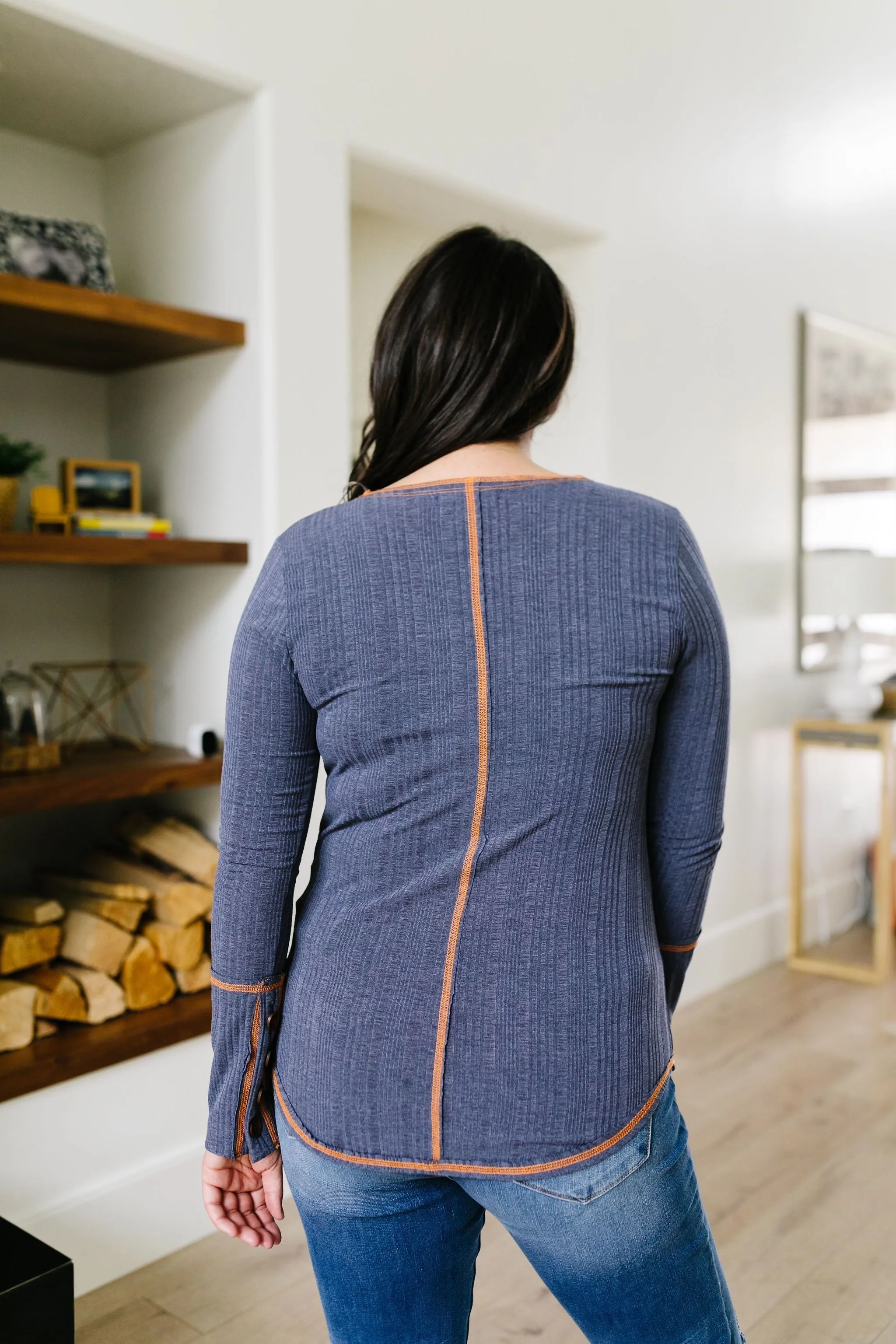 On The Edge Of Spring Top In Slate Blue