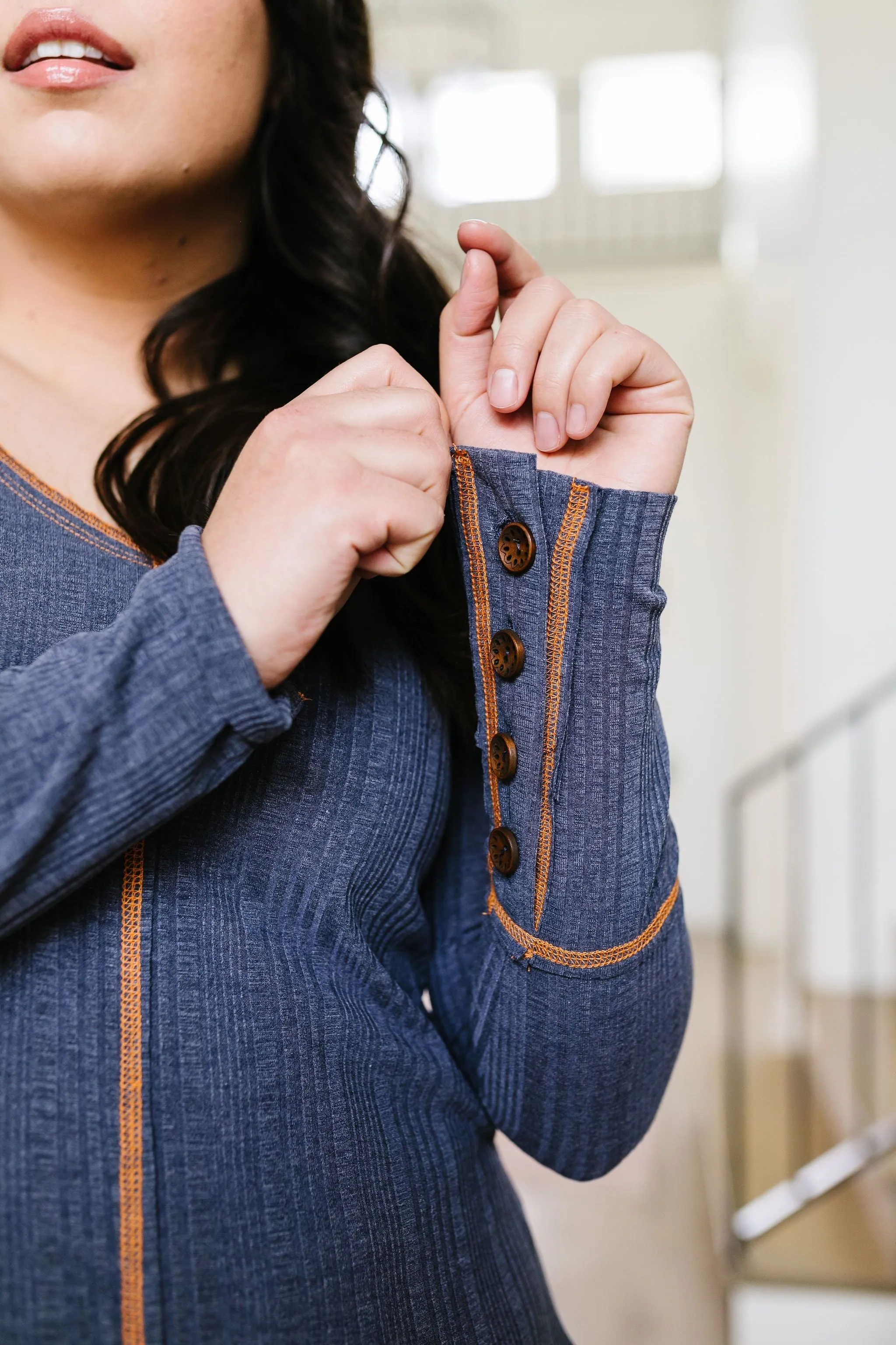 On The Edge Of Spring Top In Slate Blue
