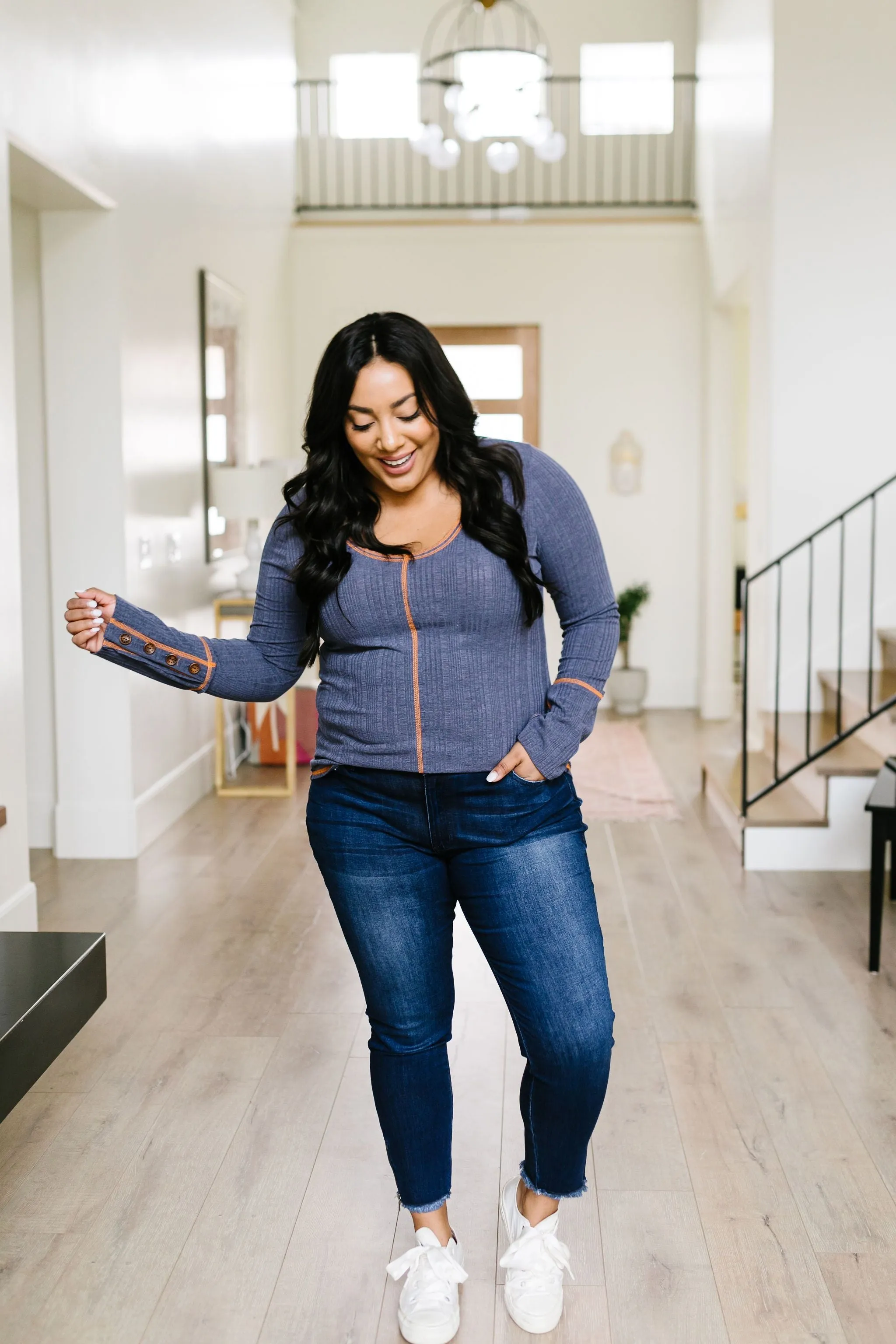 On The Edge Of Spring Top In Slate Blue