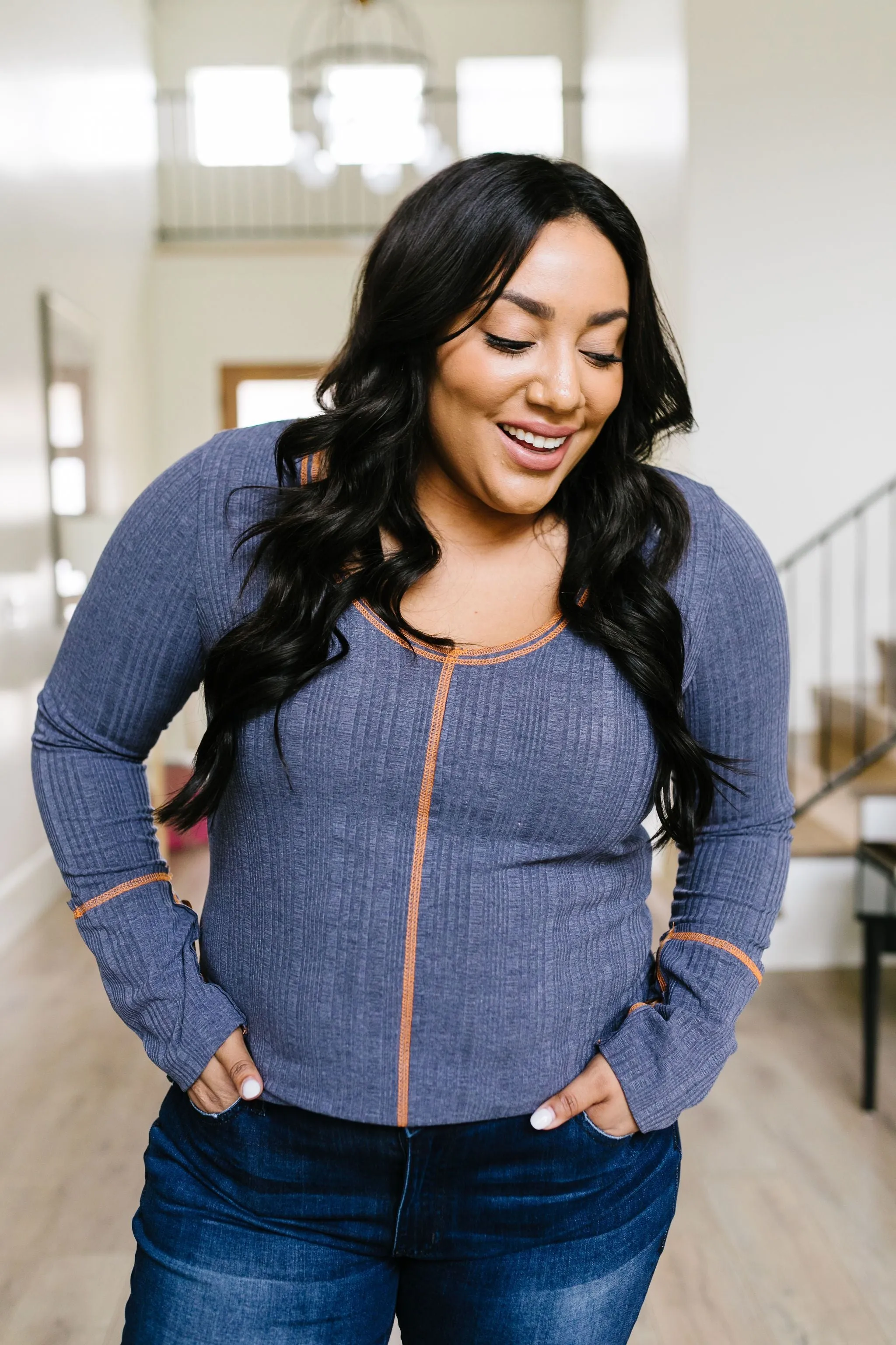 On The Edge Of Spring Top In Slate Blue