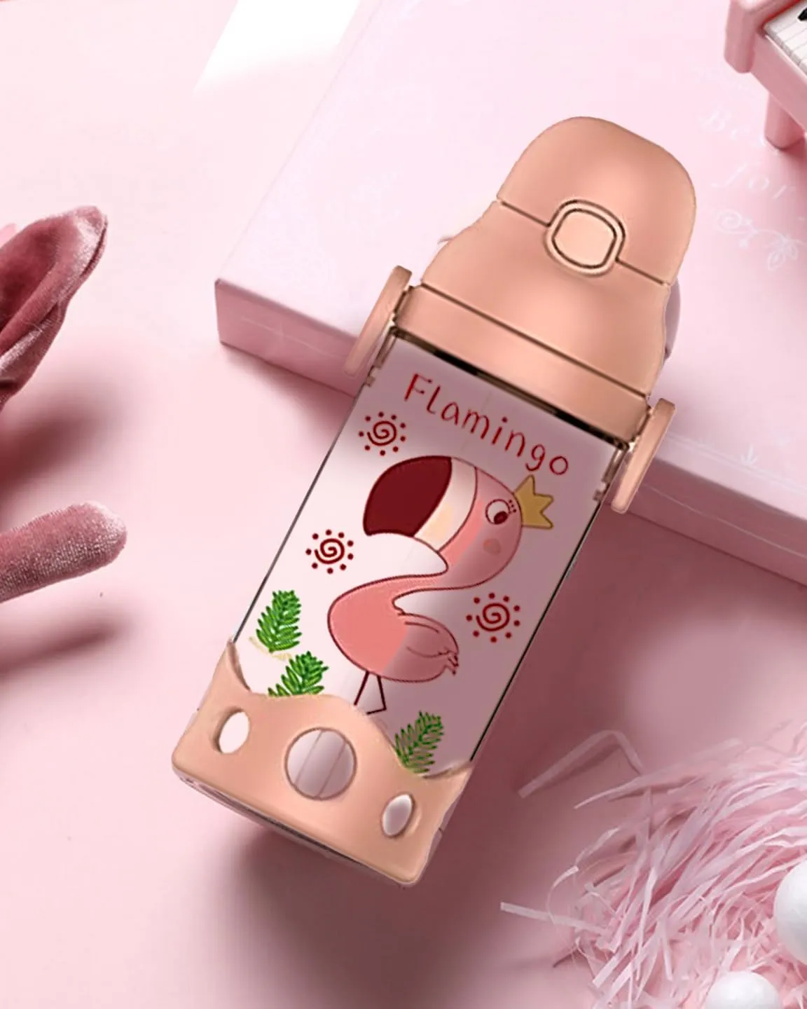 (PINKAH) kids bottle with carry strap (530ml) - Blush Pink