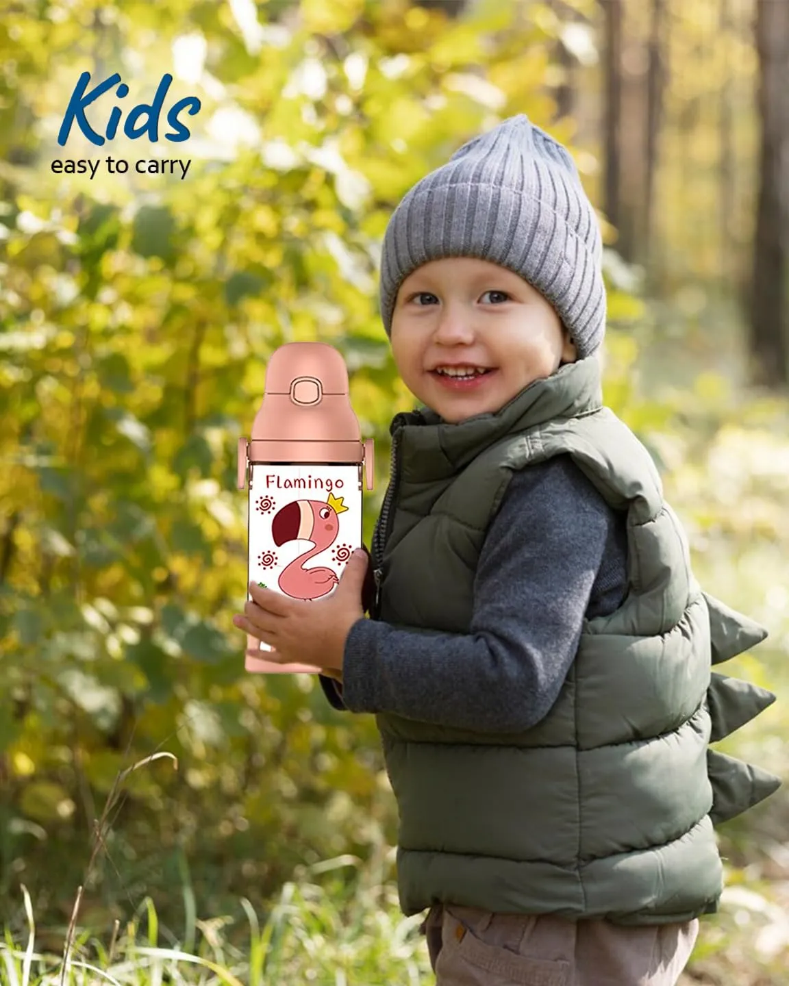 (PINKAH) kids bottle with carry strap (530ml) - Blush Pink
