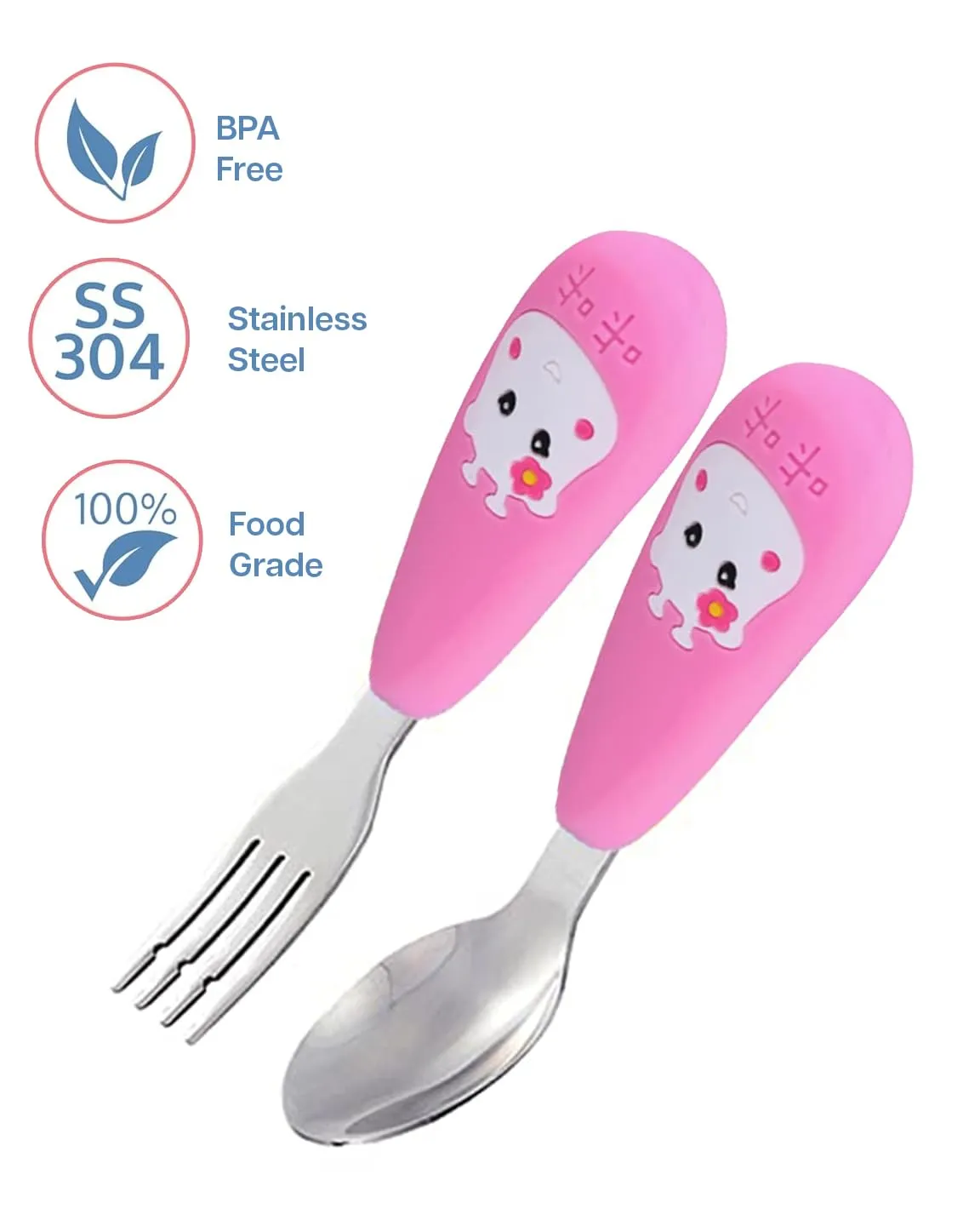 (PINKAH) Spoon and Fork Set with Silicone Handle Sleeve | Stainless Steel - Blush Pink
