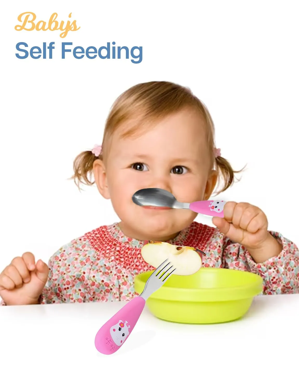 (PINKAH) Spoon and Fork Set with Silicone Handle Sleeve | Stainless Steel - Blush Pink