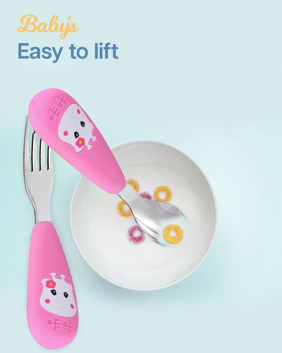 (PINKAH) Spoon and Fork Set with Silicone Handle Sleeve | Stainless Steel - Blush Pink