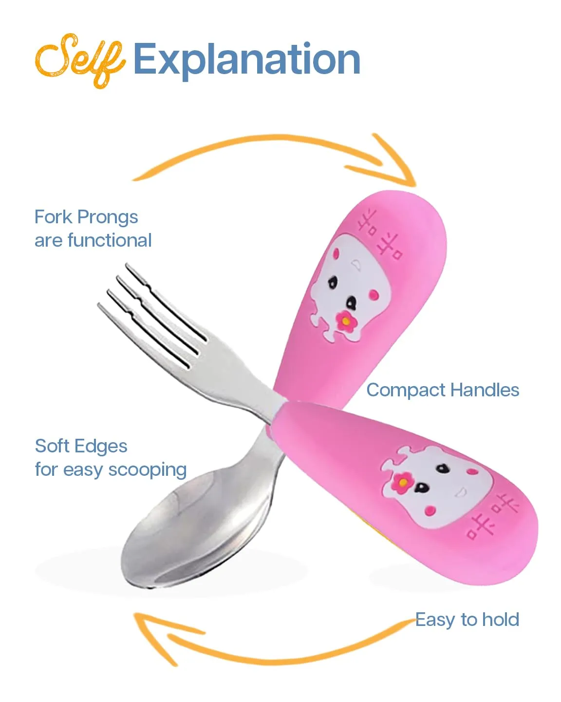 (PINKAH) Spoon and Fork Set with Silicone Handle Sleeve | Stainless Steel - Blush Pink