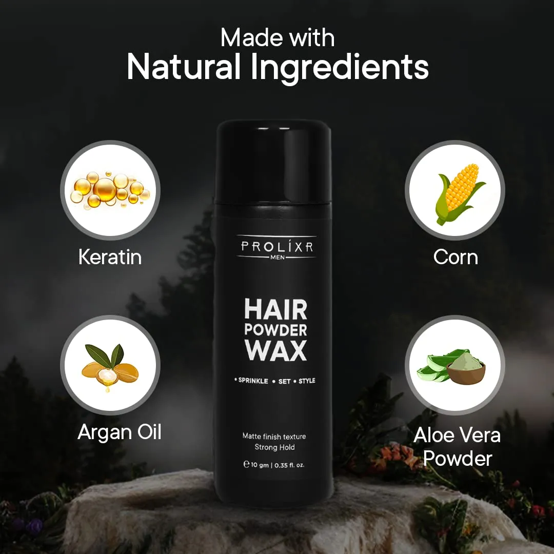 Prolixr Hair Volumizing Powder Wax 10gm | 24 Hrs Strong Hold, Matte Finish | Restylable | 100% Natural & Safe Hair Styling Powder | Hair Wax Powder For Men