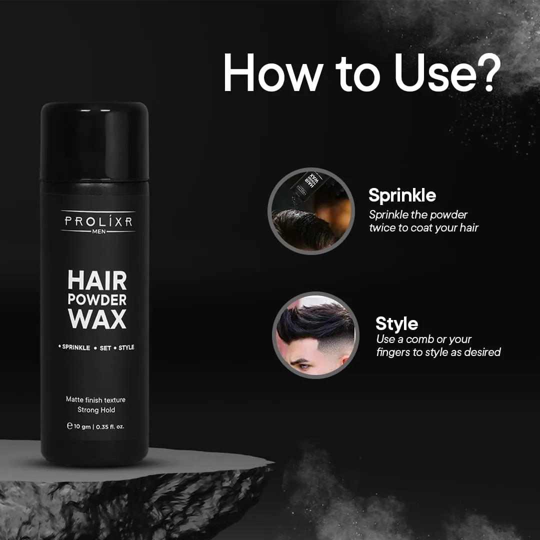 Prolixr Hair Volumizing Powder Wax 10gm | 24 Hrs Strong Hold, Matte Finish | Restylable | 100% Natural & Safe Hair Styling Powder | Hair Wax Powder For Men