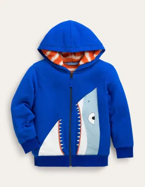 Shaggy-lined Shark Hoodie-Bluing Blue Shark
