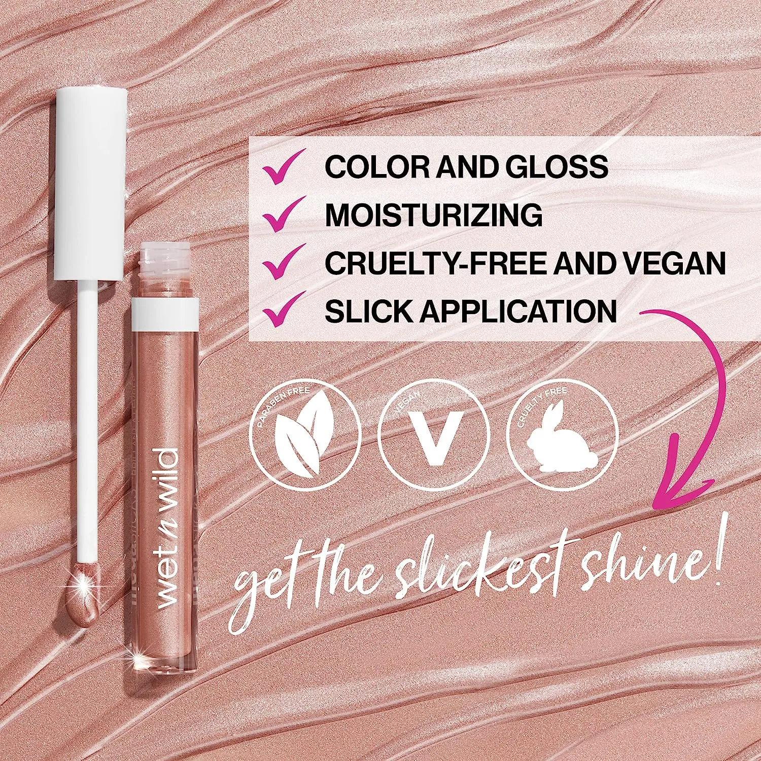 Wet n Wild Mega Slicks Lip Gloss | Long Lasting | Hyaluronic Acid | High Shine | Champagne Please